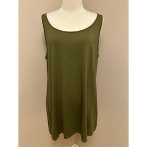 Eileen Fisher Lightweight Viscose Jersey Scoop Neck Shell Tank Olive Green Sz L